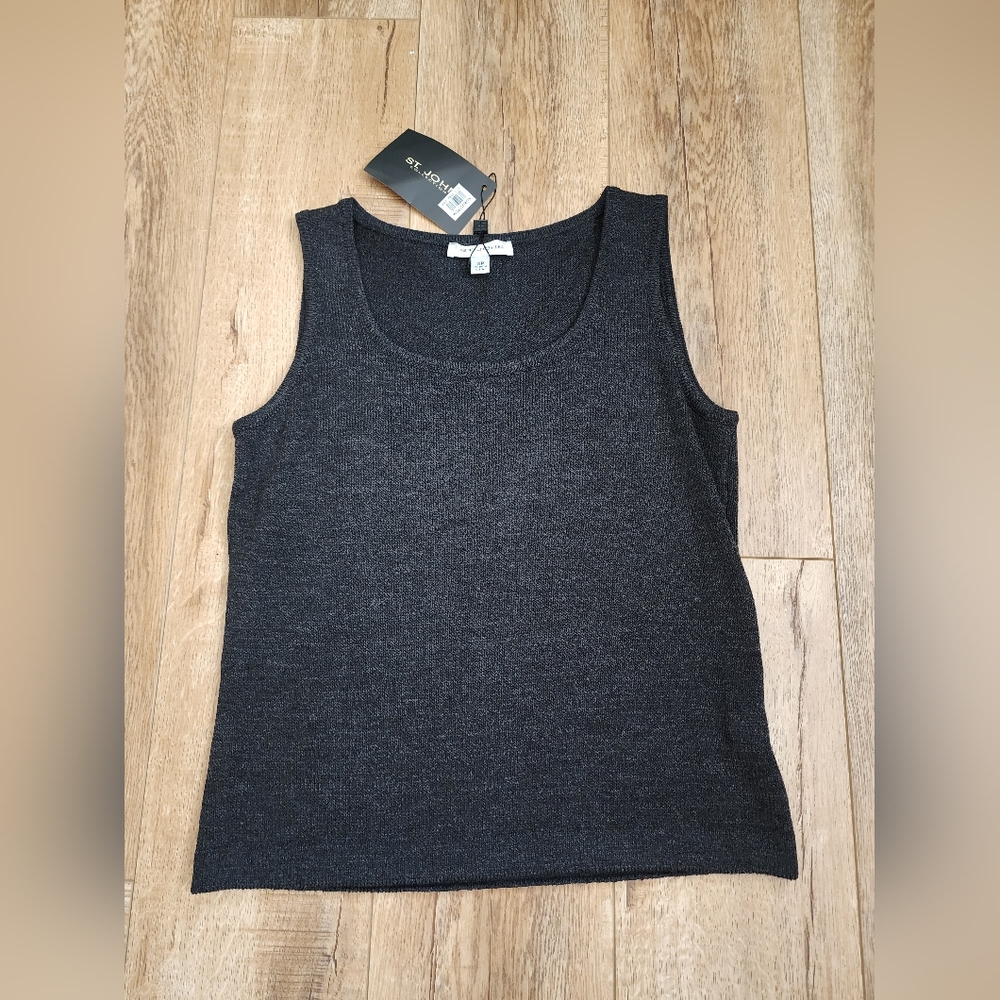 NWT ST. JOHN Santana Knit Wool Blend Tank Top Charcoal Gray Womens Sz S PETITE M